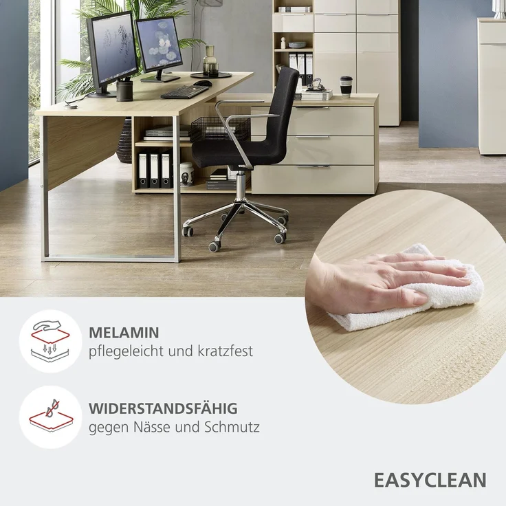 Komplettbüro Büro-Set SANTORIN VI Riva Eiche & Glas Cashmere 6-teilig – Bild 5