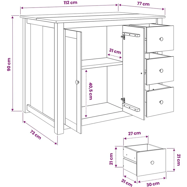 vidaXL Küchentrolley mit Tür PANAMA 2 pcs Honigwachs 112 x 77 x 90 cm 3425388 – Bild 8