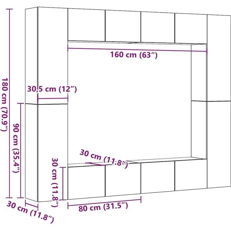 vidaXL 8-tlg. TV-Schrank-Set Wandmontage Artisan-Eiche Holzwerkstoff 3328954 – Bild 8