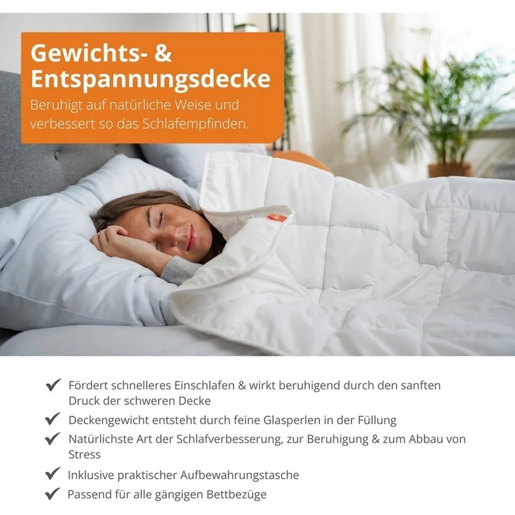 sleepling Gewichtsdecke - Kassettendecke mit Glasperlenfüllung, Füllung: Polyester, Glasperlen, Bezug: Mikrofaser, Therapiedecke gegen Stress und Schlafstörungen – Bild 2