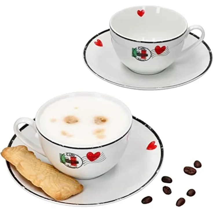 Ritzenhoff & Breker Becher 4tlg Set Caffee Amore Cappuccinotasse + Untertasse 200ml Cafe