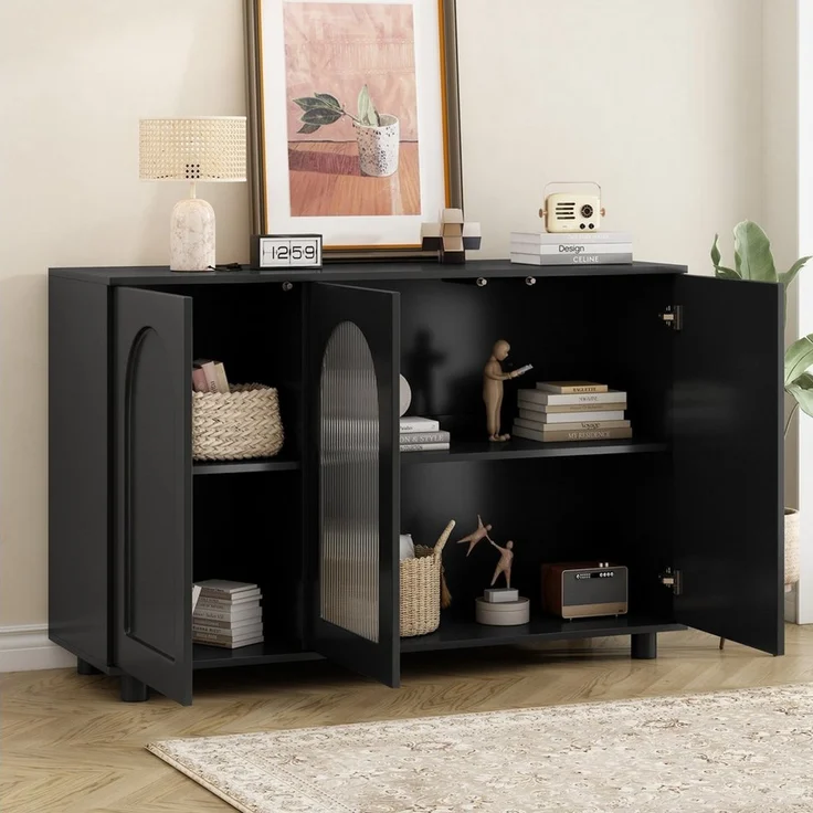 STILVORA Sideboard mit Glastür,Aufbewahrungsschrank Beistellschrank grifflos,Schwarz – Bild 5