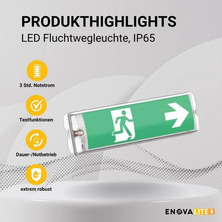 ENOVALITE LED Arbeitsleuchte LED-Fluchtwegleuchte, Notausgang mit Notstrom, TEST-Funktion, IP65, LED fest integriert, Tageslichtweiß, Fluchtwegleuchte, Notleuchte, Fluchtweg, Notbeleuchtung, Notfallakku – Bild 2