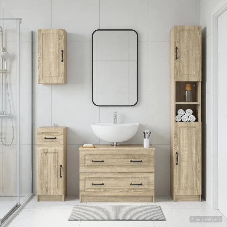 vidaXL 4-teiliges Badezimmer-Schrank-Set UTRECHT Sonoma-Eiche 3417974