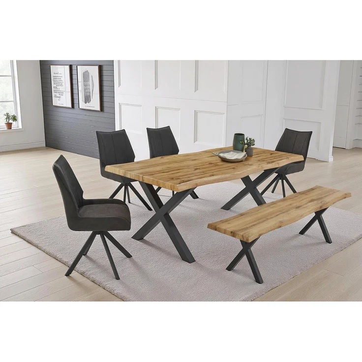 Jockenhöfer Gruppe Essgruppe Marlon, Sitzgruppe, (Set, 6-tlg, Tisch, Bank und 4 Stühle), Tischplatte und Bank Wildeiche, Stuhl anthrazit – Bild 1
