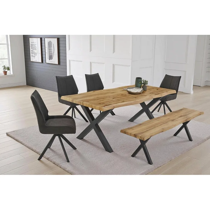 Jockenhöfer Gruppe Essgruppe Marlon, Sitzgruppe, (Set, 6-tlg, Tisch, Bank und 4 Stühle), Tischplatte und Bank Wildeiche, Stuhl anthrazit