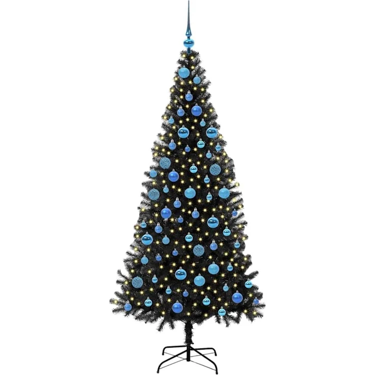 vidaXL Weihnachtsbaum mit LED-Beleuchtung Schwarz 180 cm PVC und Stahl 3396485 – Bild 3