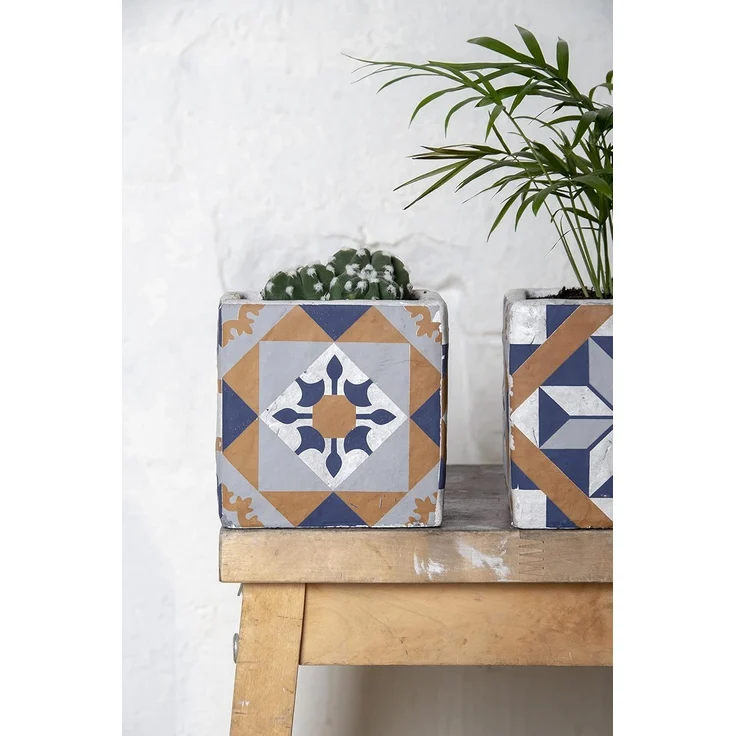 esschert design Blumentopf, Blumentopf Portugiesische Kacheln Beton 11,5x11,5xH11,5cm – Bild 6