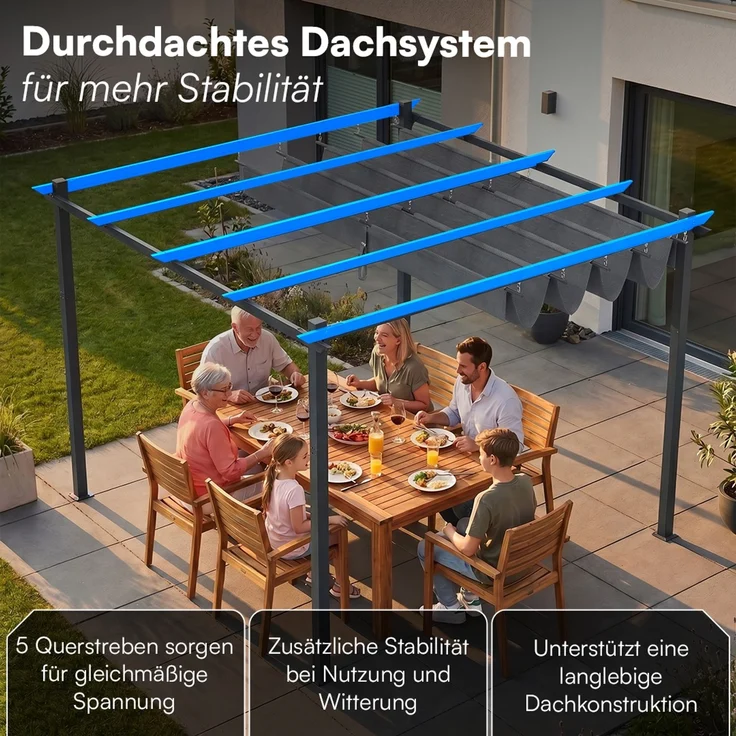 STEELSØN 'Xyriela' Pergola mit Schiebedach, 3x3m, Aluminium, anthrazit/grau, Gartenpavillon, wetterfest, Pavillon mit freistehender Terrassenüberdachung – Bild 3