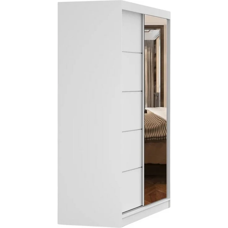 Deine Möbel 24 Schwebetürenschrank VELMA 05 Kleiderschrank 150 cm breit mit Spiegel (Set, 1-St, Weiß Matt Kaschmir Grau Eiche Sonoma) 2 Schiebetüren, 5 Einlegeböden und Kleiderstange – Bild 3