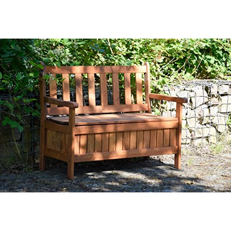 Dobar Gartenbank 2-Sitzer aus geöltem Kiefernholz in Braun mit Stauraum, 89 x 115 x 58 cm, FSC®-zertifiziert – Bild 7