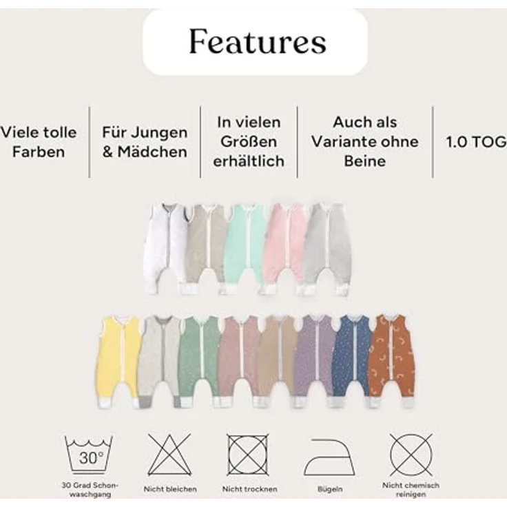 Ehrenkind® Baby Sommerschlafsack mit Füßen 1.0 TOG aus weicher OEKO-TEX zertifizierter Bio-Baumwolle | Sommer Schlafsack | Baby Schlafsack Gr. 90 Jeansblau Gemustert | 1 Tog – Bild 9