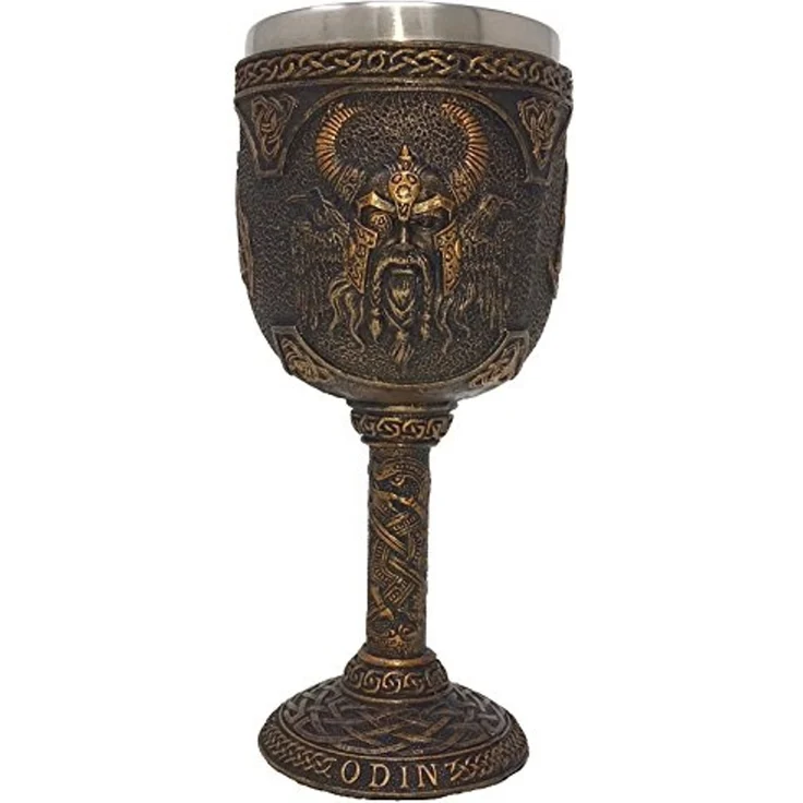 MystiCalls Becher Kelch Odin - Wikingerkelch Wikinger Met Götterkelch, 1-tlg, Polyresin, Herausnehmbarer Metalleinsatz – Bild 1