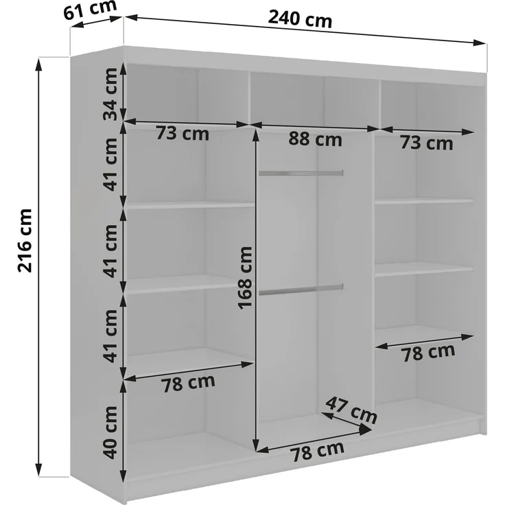 Schwebetürenschrank NAURU mit Lamellen-Optik, moderner Kleiderschrank, Breite 240 cm, inkl. Innenausstattung & Stauraum, Akustikpaneel-Design - Warmia-Nuss und Schwarz – Bild 5