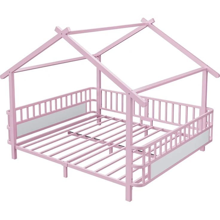 ZUBALIYA Kinderbett 140 × 200 cm, Metall, Schutzgitter, Rosa – Bild 8