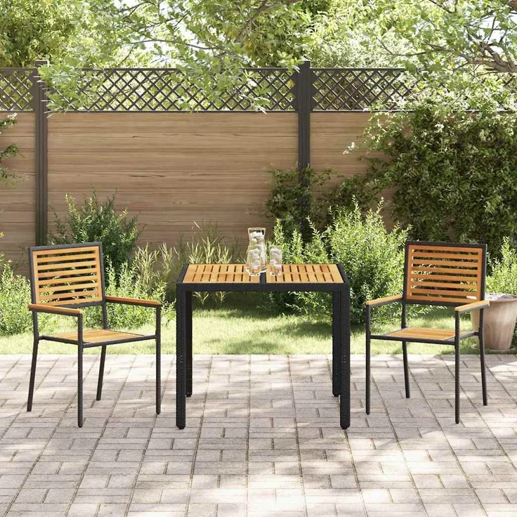 vidaXL Garten Essgruppe 3 pcs Schwarz und Braun Poly-Rattan 3365434 – Bild 3