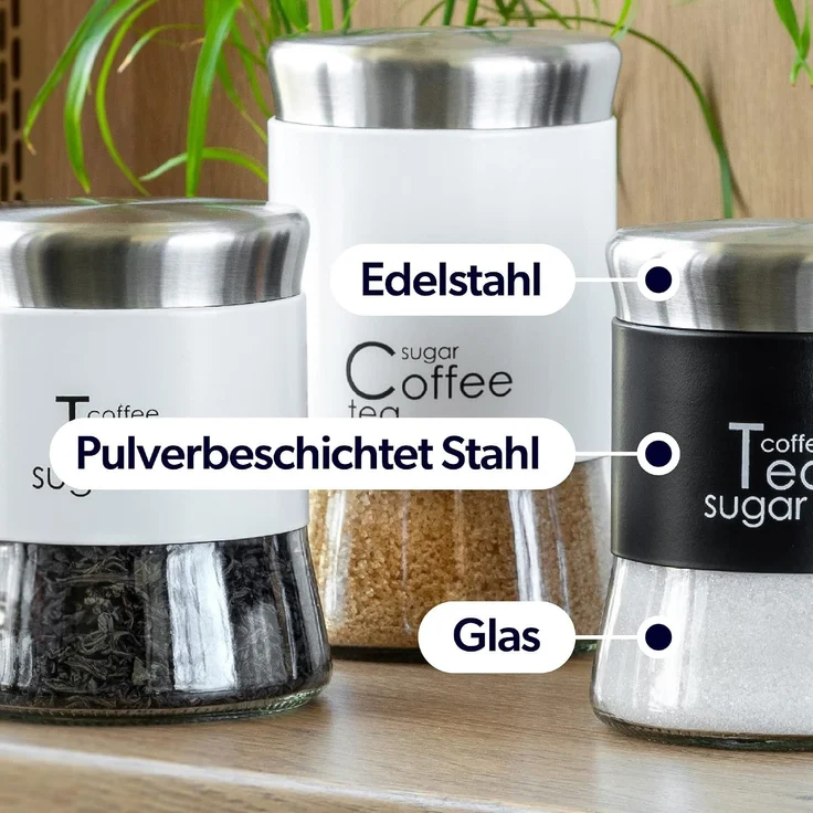 KADAX Glasbehälter für Kaffee, Tee, Zucker, mit Deckel, Schwarz, 750 ml – Bild 5