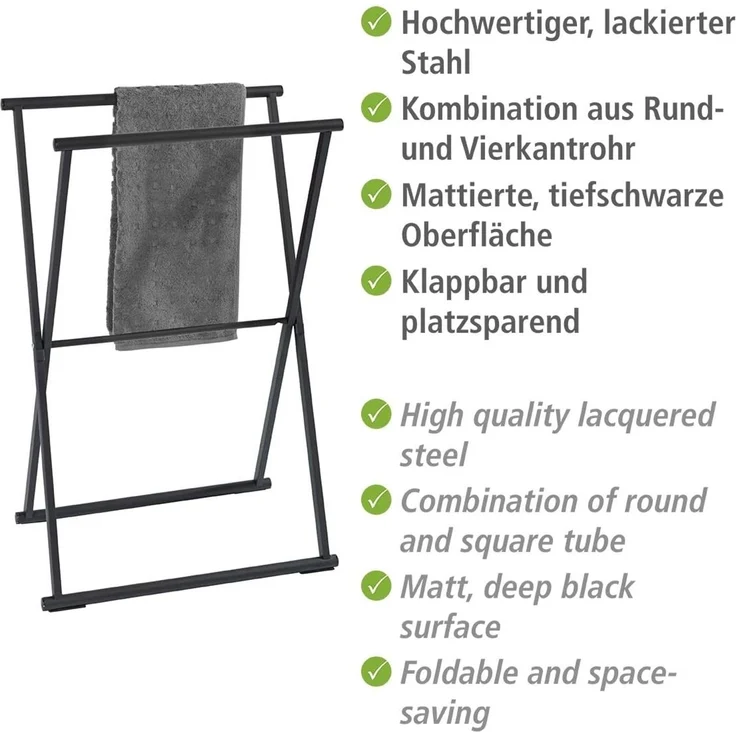 WENKO LAVA Handtuchständer, Schwarz matt, klappbar – Bild 2