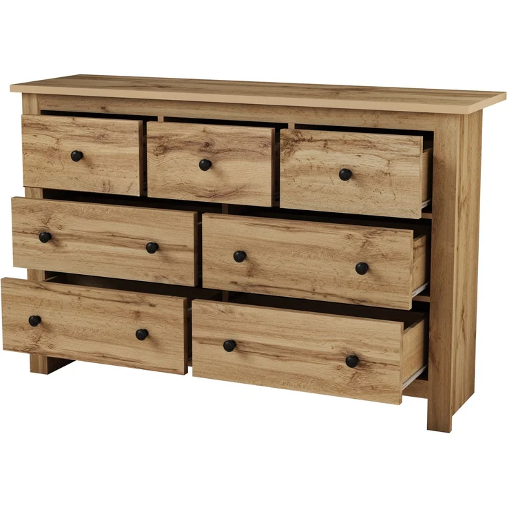 DESVIAE Sideboard mit 7 Schubladen, 152x89x40 cm, aus Spanplatte, Holzfarbe – Bild 8