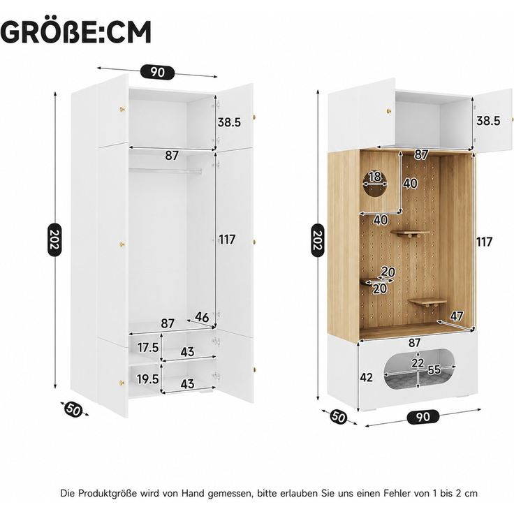 Kleiderschrank, Garderoben-Set Garderobe, Haustierschrank, 270 x 50 x 200 cm, mit 1 Kleiderstange und Katzenkletterwand, für Schlafzimmer, Wohnzimmer und Flur, Weiß+Holzoptik--Weiß, Holz--270x50x200cm--YOUDENOVA – Bild 10