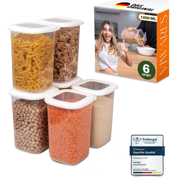 Viwares Vorratsdosen mit Deckel Luftdicht, 6er Vorratsbehälter Set BPA-Frei, Vorratsdose zur Müsli Mehl Aufbewahrung Küche, Praktische Organizer Küche, Frischhaltedosen für Lebensmittelaufbewahrung