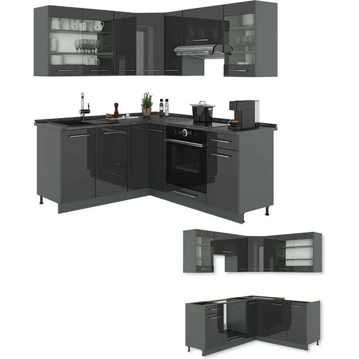 Eckküche Fame-Line Anthrazit Hochglanz/Anthrazit 190 x 160 cm, AP Anthrazit Vicco – Bild 6