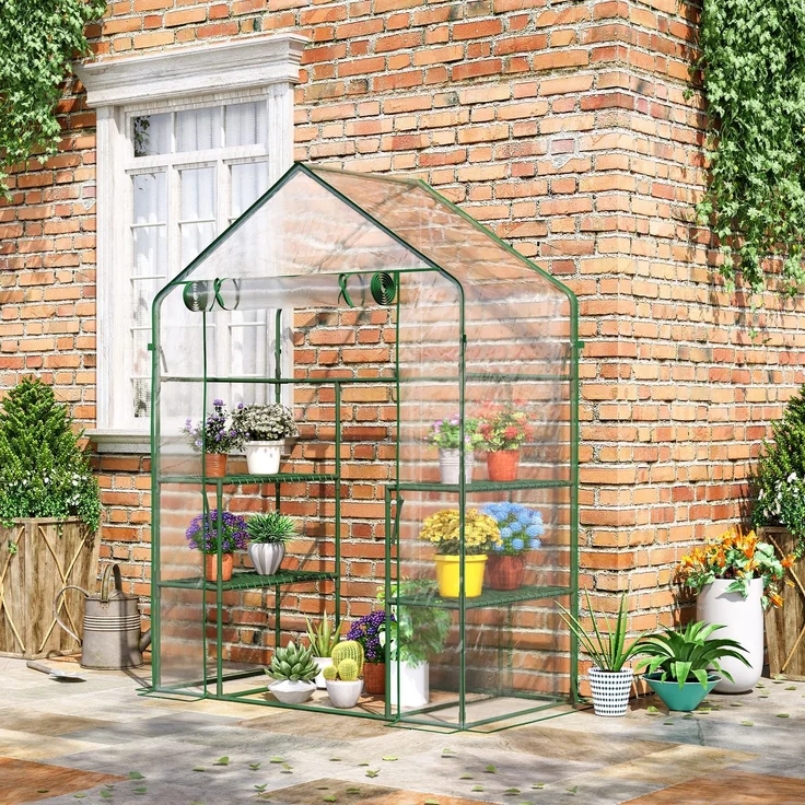 MELAYR, Gartengewächshaus mit 4 Regalen, 142 x 73 x 195 cm, Grün – Bild 4
