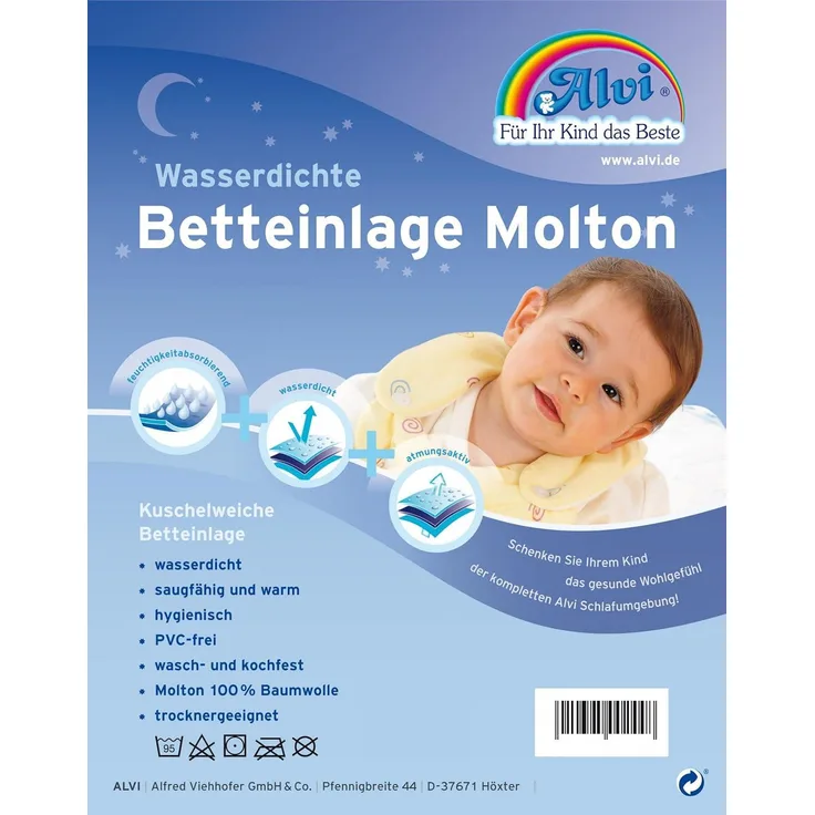 Alvi Baby Wohl Moltobetteinlage, Weiß, wasser, wasserdicht und saugfähig, 100% Baumwolle, 50x90 cm