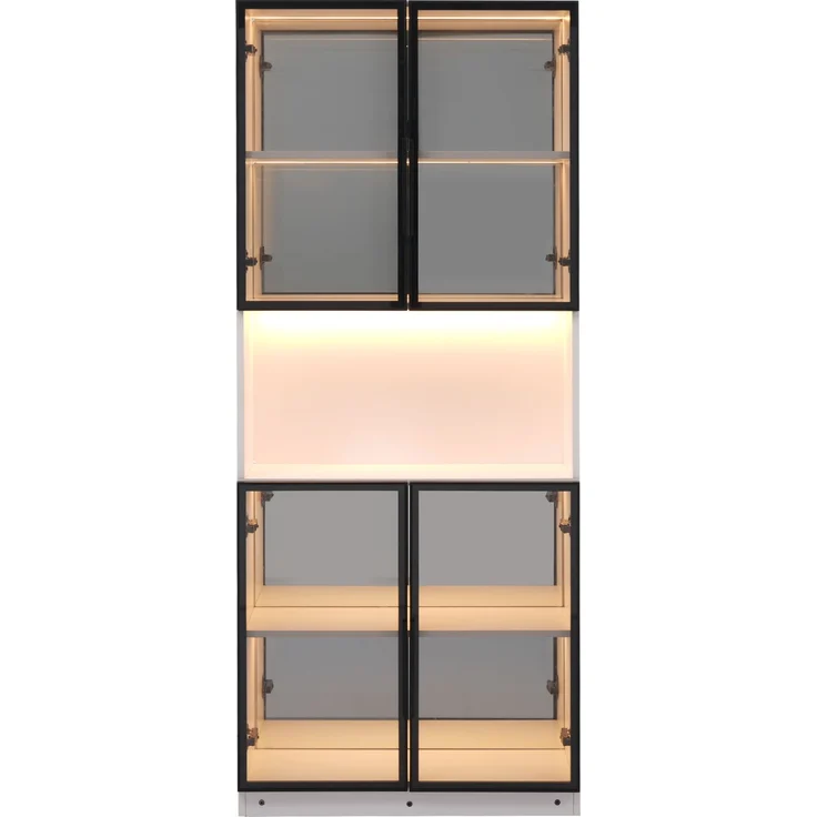 Flieks LED Vitrinenschrank 2er-Set 70 x 30 x 170 cm, Glasvitrine mit Spiegelrückwand, grauen ESG-Glastüren & LED-Beleuchtung, Weiß – Bild 7