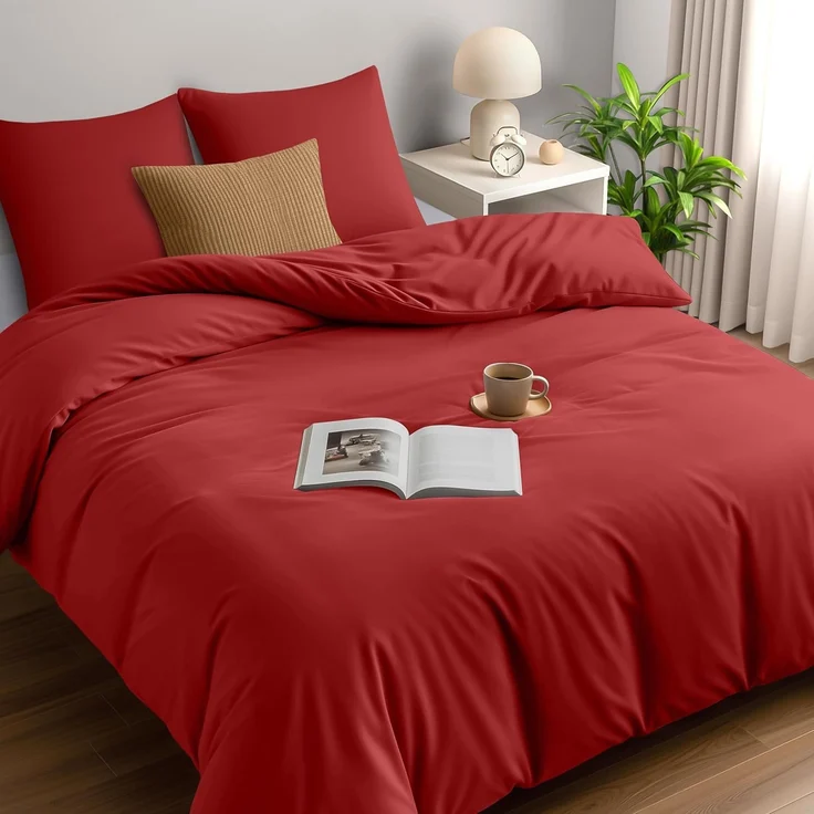 Utopia Bedding Bettwäsche Set - Mikrofaser Bettbezug 260x240 cm + 2 Kissenbezüge 65x65 cm - Rot – Bild 1