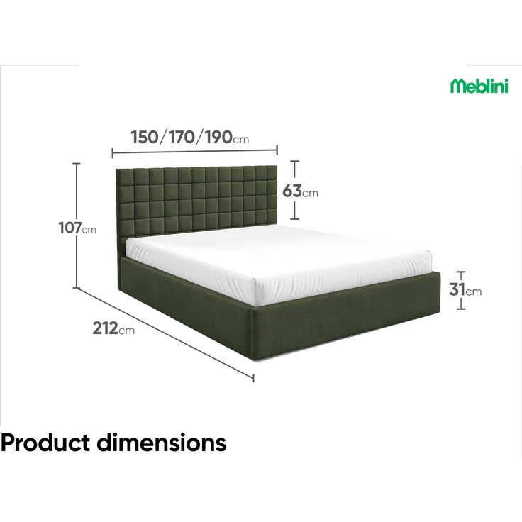 MEBLINI Polsterbett 180x200 mit Lattenrost ohne Matratze – BALEARO – Grün Samt – Doppelbett mit Bettkasten - Stauraumbett - Kopfteil Bett mit Stauraum – Bild 7