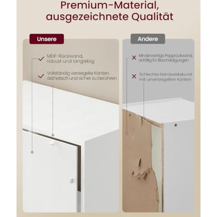 VASAGLE Bücherregal, 5-stöckiges Standregal mit Tür, 60 x 24 x 145.9 cm | Offenes Aufbewahrungsregal, für Wohnzimmer, Homeoffice, Esszimmer, Wolkenweiss, SIREN Kollektion LBC502WB01 – Bild 6