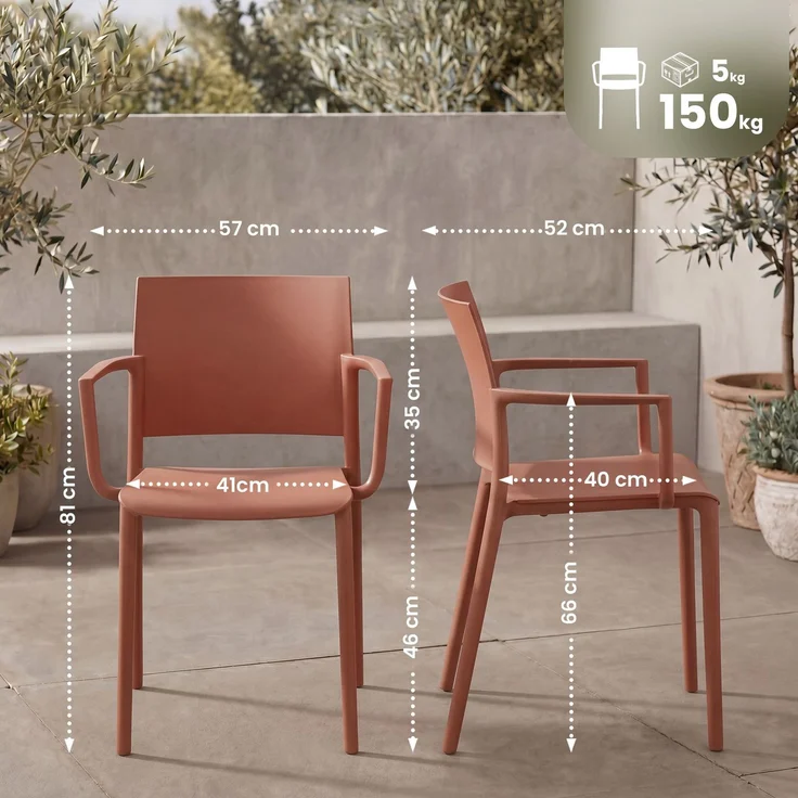 CLP Gartenstuhl wetterfest Valtor UV-beständig mit Armlehnen belastbar bis 150 kg,terracotta – Bild 2