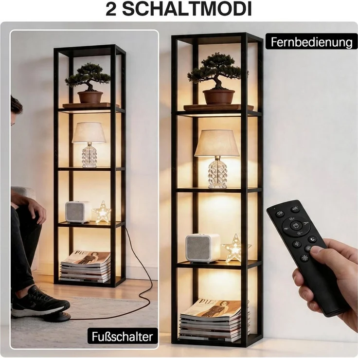 XERSEK Glasvitrine 5 Etagen Vitrine mit Dimmbar LED Beleuchtung Standregal 39×30×168cm (Stufenlos Dimmbar per Fernbedienung & Fußsteuerung) für Sammlerstücke, Wohnzimmer, Schlafzimmer, Schwarz – Bild 3