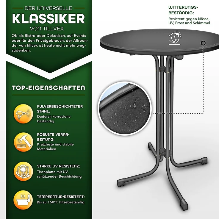 tillvex® Gastro Stehtisch klappbar 2er Set Ø60 mit Husse | Bistrotisch FERTIG MONTIERT | Klapptisch rund - wetterfester Partytisch | Gartentisch Indoor & Outdoor – Bild 2