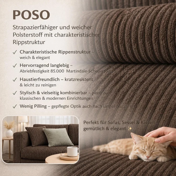 KRISAN MÖBEL Ecksofa EDEN in Braun 235 x 75 x 144 cm, modernes Ecksofa mit Schlaffunktion Links und Rechts montierbar – Bild 7