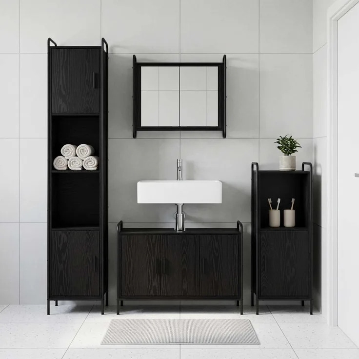 vidaXL Badezimmerschrank-Set 2 stk. Schwarz Eichen-Optik 3444477
