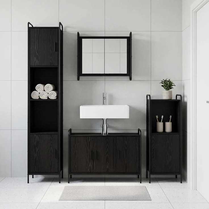 vidaXL Badezimmerschrank-Set 2 stk. Schwarz Eichen-Optik 3444477 – Bild 1