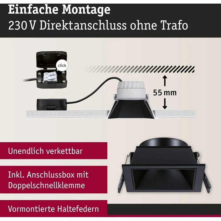 Paulmann 93127 LED Cole Coin Einbauleuchte eckig 2700K Schwarz 3-Step-Dim IP44 – Bild 5