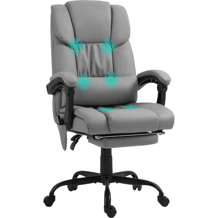MELAYR, Bürostuhl mit 6-Punkt-Massage, hoher Rückenlehne, 66 x 75 x 122 cm, Grau