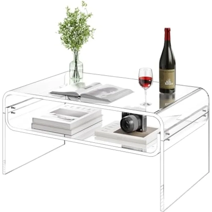 VEVOR Couchtisch Beistelltisch 2-stufiger Sofatisch mit Ablagefläche, moderner rechteckiger Couchtisch aus Acryl, ideal für Esszimmer, Kücheninsel, Restaurant, Büro, 50 x 80 x 38 cm (transparent)