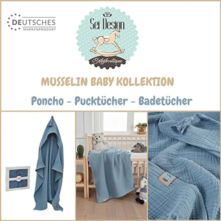 SEI Design Kapuzenhandtuch BIO Baby-Badeponcho 75x100 cm, Musselin (1-St), Musselin 4-lagig - 100% BIO Baumwolle – Bild 4