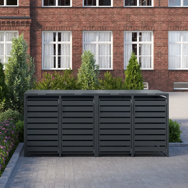 STEELSØN 'Kestra' Mülltonnenbox 4er je 240 Liter, anthrazit, Mülltonnenverkleidung aus Stahl, wetterfest, 116x80x268 cm, Müllbox für 4 Tonnen – Bild 2