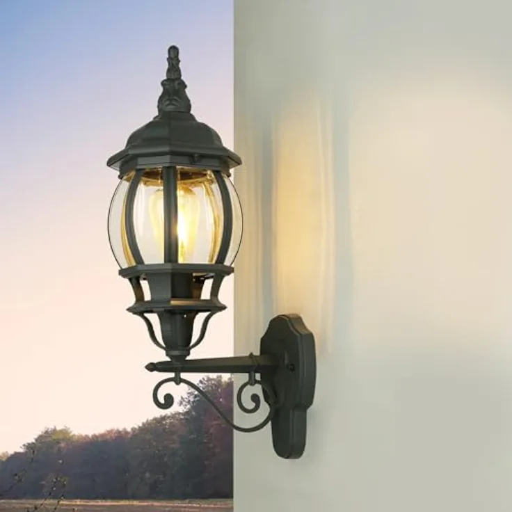 Licht-Erlebnisse Wandleuchte Außen BREST, rustikale Laterne in Grau, IP23, H:54 cm, E27, Aluminium Glas, nostalgisches Design für Garten und Eingang