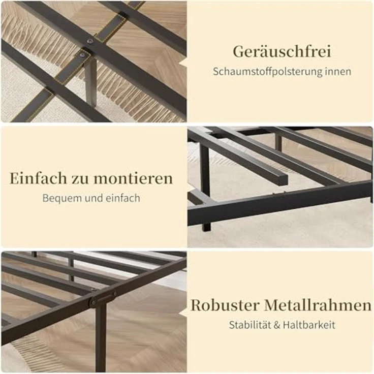 VECELO Bett 90x200 cm mit Holzkopfteil, Holz Metallbett mit Lattenrost, Bettgestell Bettrahmen aus Metall, Einzelbett Jugendbett Gästebett, perfekt für Schlafzimmer, Braun – Bild 4