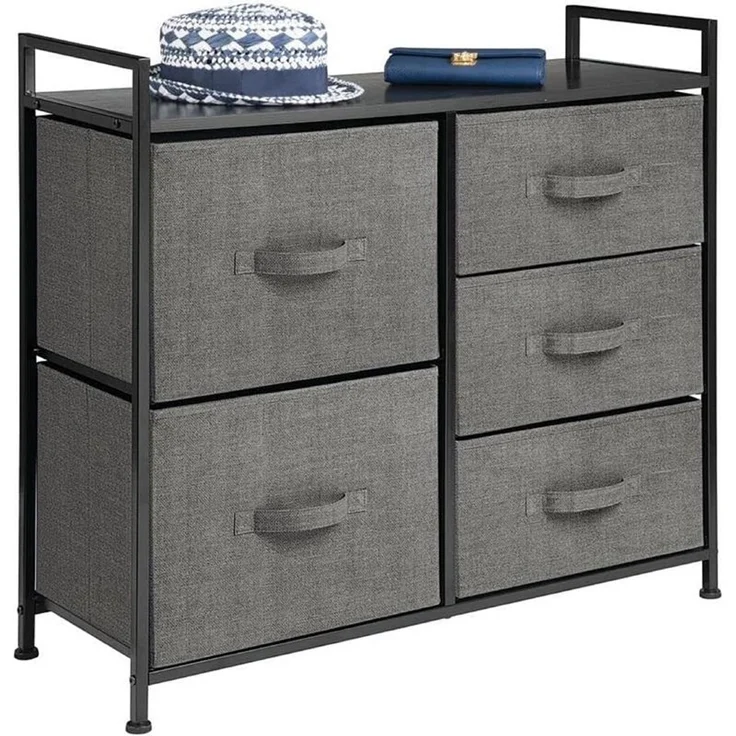 Schmaler Stoff Schrank 5 Schubladen Kommode Aufbewahrung anthrazit 82 cm mDesign – Bild 9