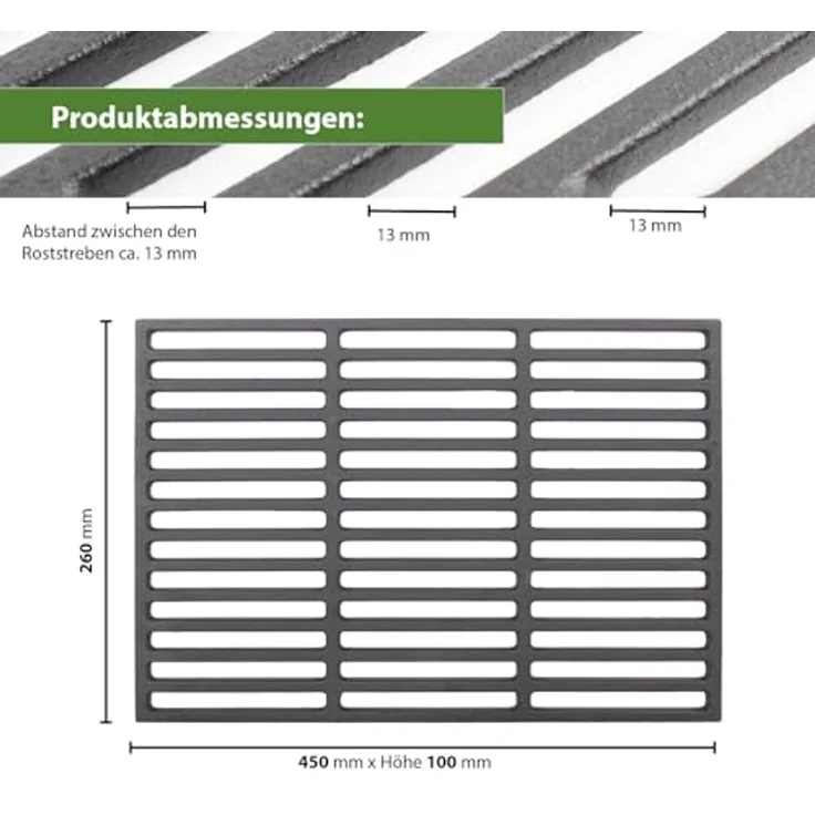 Baumarktplus Grillrost rechteckig emailliert, Gusseisen schwarz, 45x26 cm – Bild 2