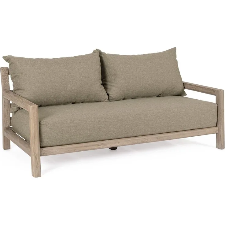 2-Sitzer Gartensofa Narday - recyceltes Teakholz Braun, Olefin-Stoff Grün