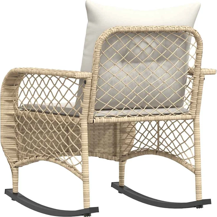 vidaXL Garten-Schaukelstuhl mit Kissen Beige Poly Rattan 4104197 – Bild 5