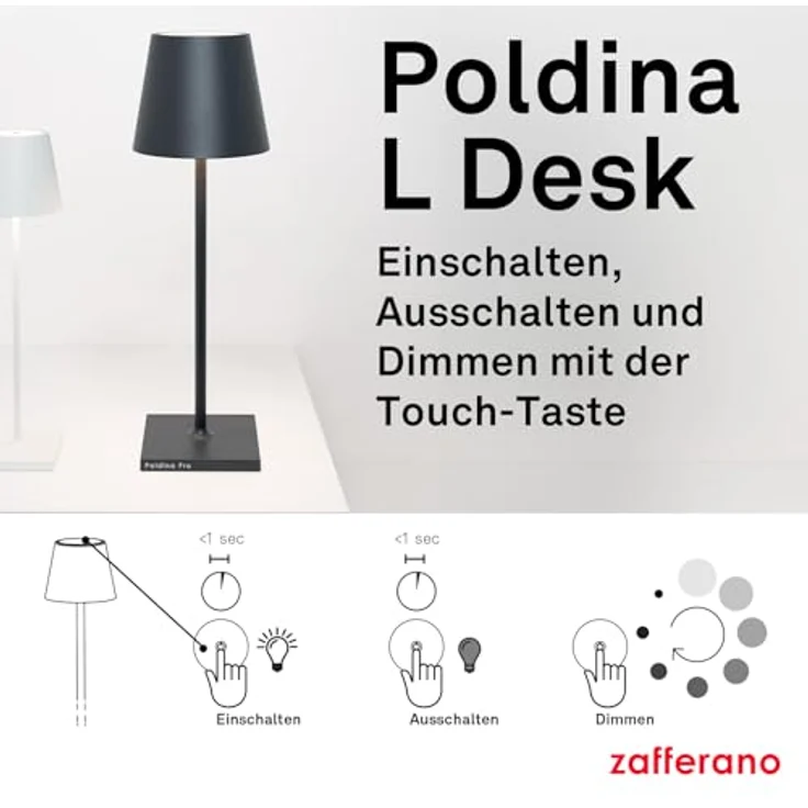 Zafferano Poldina L, Tragbare und Wiederaufladbare Tischlampe mit Touch Control, Dimmer und LED-Lichtquelle (2200-3000 K), Höhe 49,7 cm, Farbe Corten – Bild 5